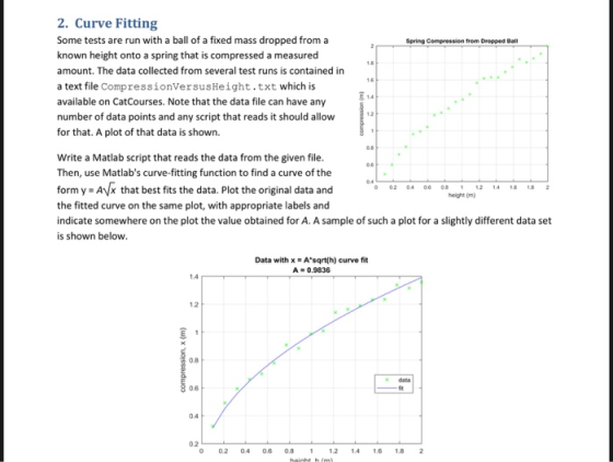 2. Curve Fitting Some tests are run with a ball of a fixed mass dropped from a known height onto a spring that is compressed