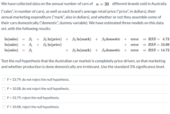 We have collected data on the annual number of cars of n - 20 different brands sold in Australia (sales, in number of cars)