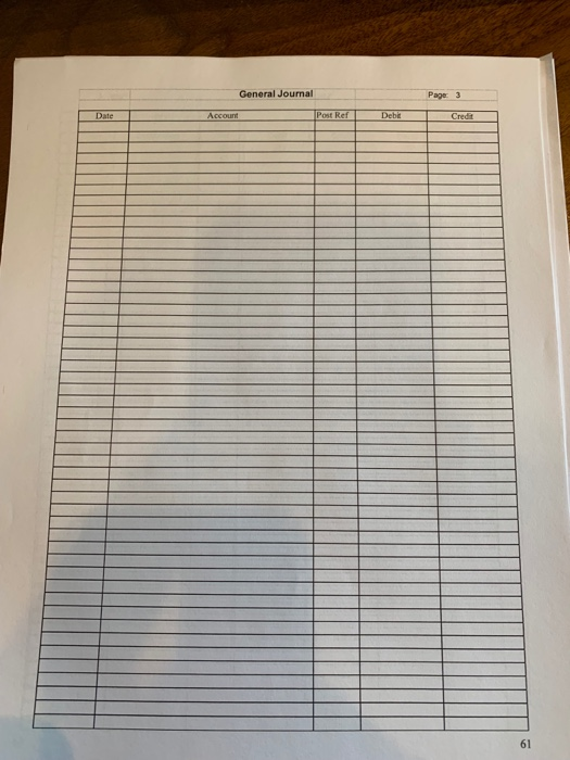 General Jounal Page 3 Account Post Ref Debt Date Credit 61