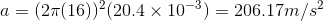 (16))2(20.4 × 10-3) = 206 . 17m/s- a = (2