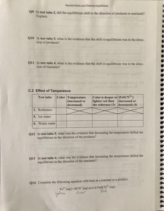 Reaction Rates and Chemical Equilibrim 09 In test tube 2, did the equilibrium shift in the direction of products or reactants