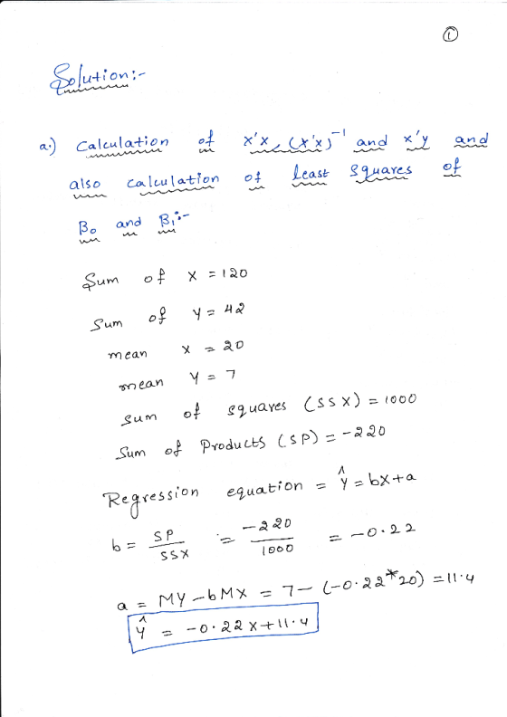 Slut en a) Calculation ofxX also calculation ofLeast S9uare P and um 凵m Sum of ProductS Ć.SP〉=-a20 S P 一0.22 ㄚ ㄧ -0.QQX_t 11