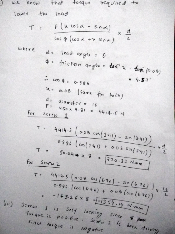 Know that torque require d to E (m co s α- s.no() 2. 4.57 cos φ = o-396 (same W: o·08 fox both) イ는 11 F- YSo g.BI = 441年.SN