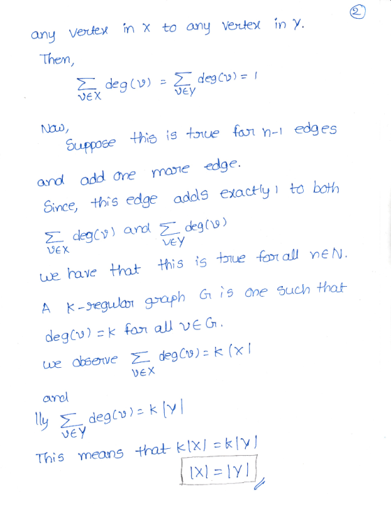 any vertex in χ to any vertex in Then 2. veY this is touefa n edges and odd one mae edge. Since, this edge adds esactly to bo