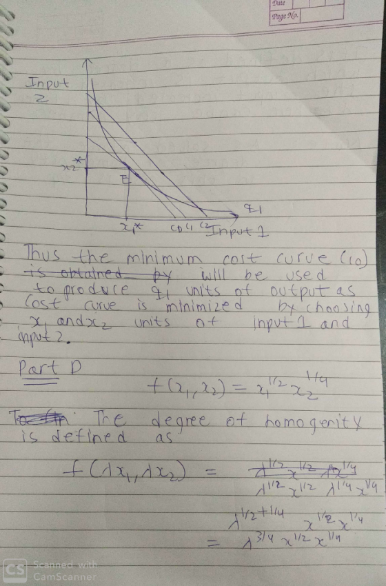 Date Page No. Input hus the minimum S artatned to produce Cost yandxz aput 2 cost curue (ial he Use d output as hchaaling inp