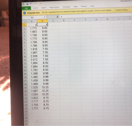 Random n View Review Formulas Data Page Layout Insert Home File Enable Editing This file originated from an Internet location