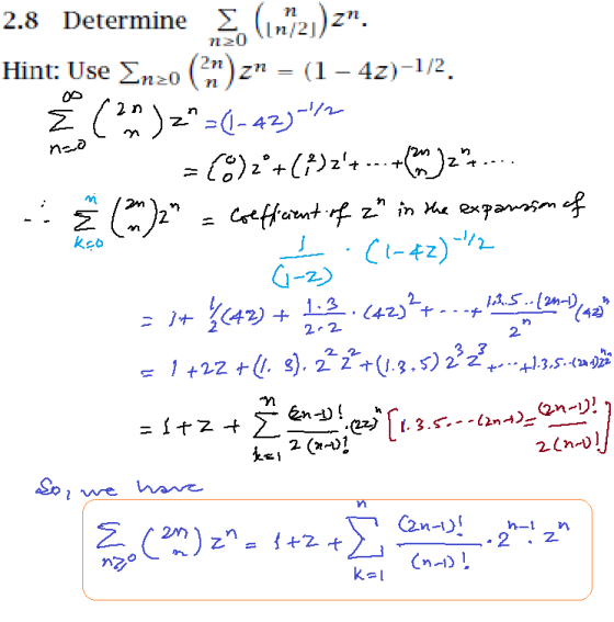 Σ(wi21)2n 2.8 Determine ln/2] n20 Hint: Use Σ120 (n) zn _ (1-42)-1 /2 2. ว่า ељ