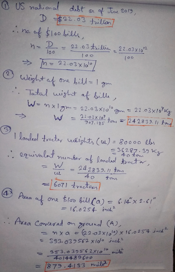 G US natuon al dibt D 22.03 tlln of $100 billi, Jene 2019, no. 22.03tili .22.03x10/2 -4 loo m=22.03x lo 10 Weight af . Tatal