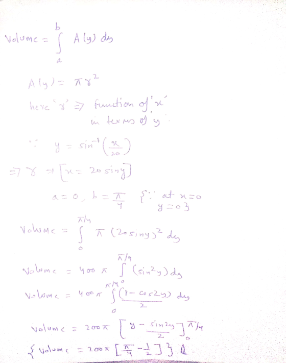 Volume= A l9) des Alg2 fnetion ofu he re Sin sin Nohsme A (20siny)d SG29)d Vole me 2 Nolumc 20ro olume