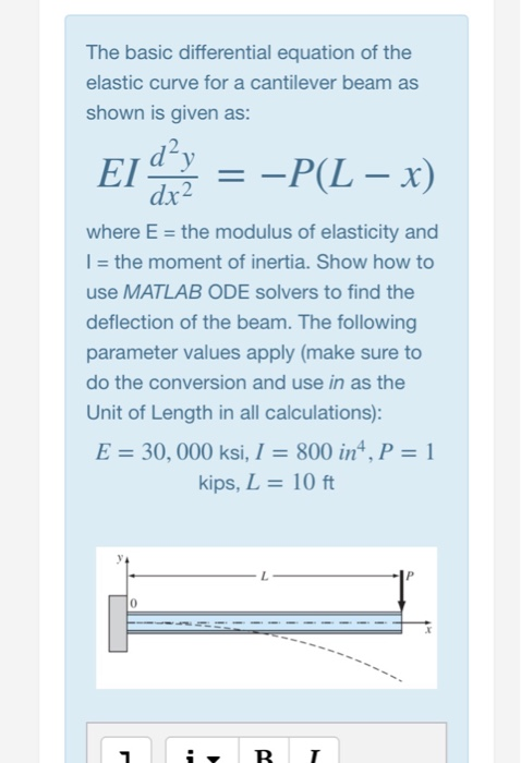 The basic differential equation of the elastic curve for a cantilever beam as shown is given as: dx2 where E = the modulus of