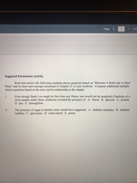 Page of 2 2 Suggested Enrichment Activity Read and answer the following multiple-choice questions based on Between A Rock an