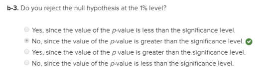 b-3. Do you reject the null hypothesis at the 1% level? Yes, since the value of the p-value is less than the significance lev