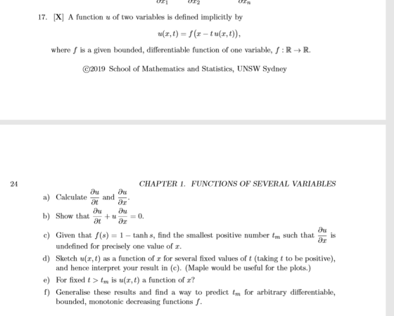 17. X A function u of two variables is defined implicitly by u(х, 1) — /(г — tu(x, t)), where fis a given bounded, differenti