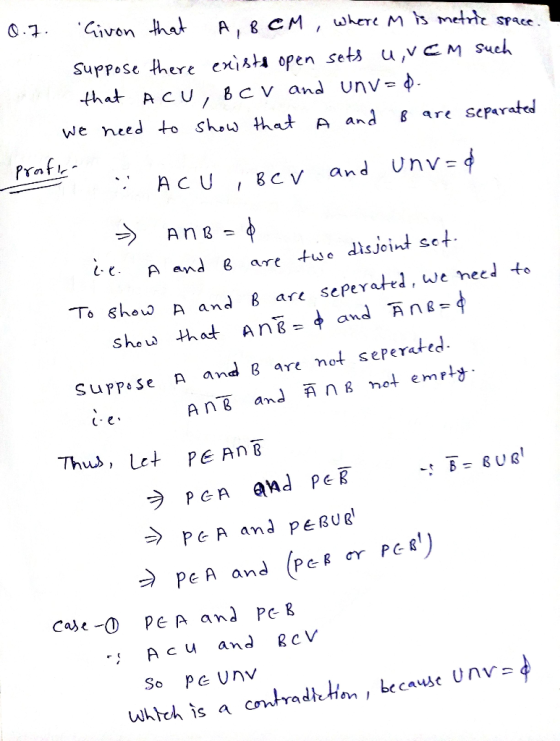 Suppose there exi open sets u ,VCM su we need +o sh.u hat A and s are scparated Prafi are 4ue disjoint se are seperated we h