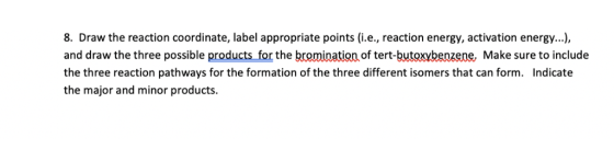 8, Draw the reaction coordinate, label appropriate points (i.e., reaction energy, activation energy ), and draw the three pos