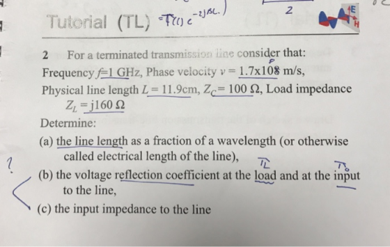 2 Tutorial (TL)teu 2 For a terminated transmission line consider that: Frequency 1 GHz, Phase velocity v 1.7x108 m/s, Physica