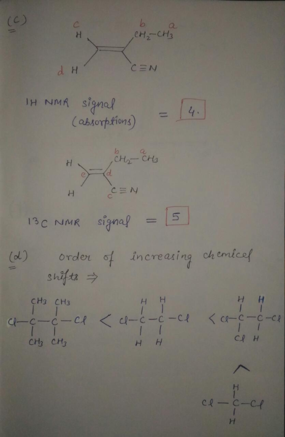 b a eH2-CH3 d H H NMA signel (aksoxptions) (ol) order of increasing chemicef НН CH3 CH3 -C-cf