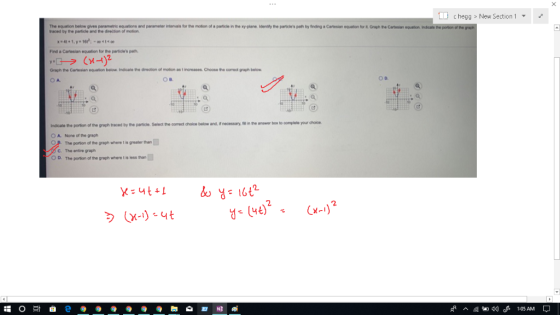 1 hegg New Section 1 The equation below gives parametric equations and parameter intervais f raced by the parlicle and the di