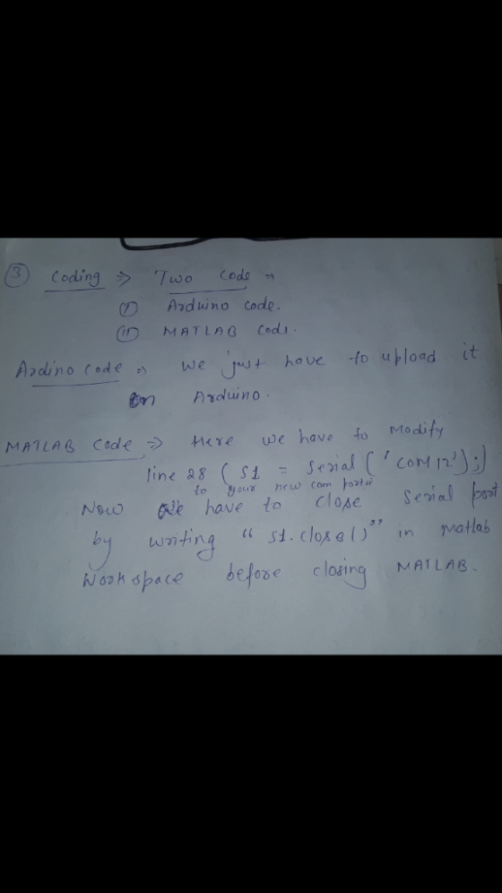 Coding Tso code Arduino code MATLAB Codeぅ HXve we have fo Modify Noo have to close Se Nork sbace befos closing MATLA8
