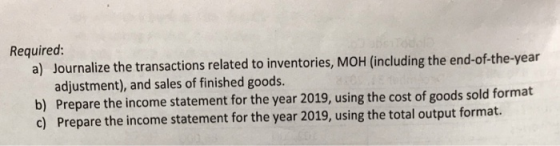 Required: a) Journalize the transactions related to inventories, MOH (including the end-of-the-year adjustment), and sales of