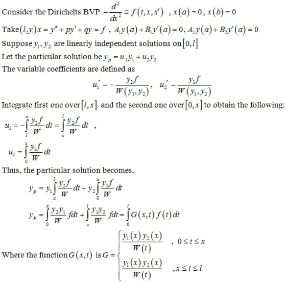 t, x,x) ,x(a)-0,x(b)-0 Consider the Dirichelts BVP - Suppose y V2 are linearly independent solutions on 0,1] et the particula