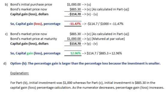 b) Bonds initial purchase price $1,000.00 -->(u) $885.30 (v) [As calculated in Part-(a)] -$114.70(v) (u) Bonds market price