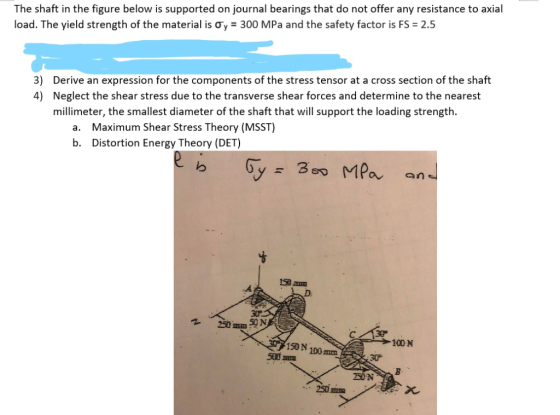 The shaft in the figure below is supported on journal bearings that do not offer any resistance to axial load. The yield stre