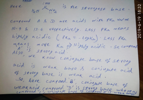 is the stvo ngest HN Here Lase w/th PKa val ue acids punodwo A D are Means P Ka yespeetively Less 9.E1 10.9 8 Pka=-LogKa his