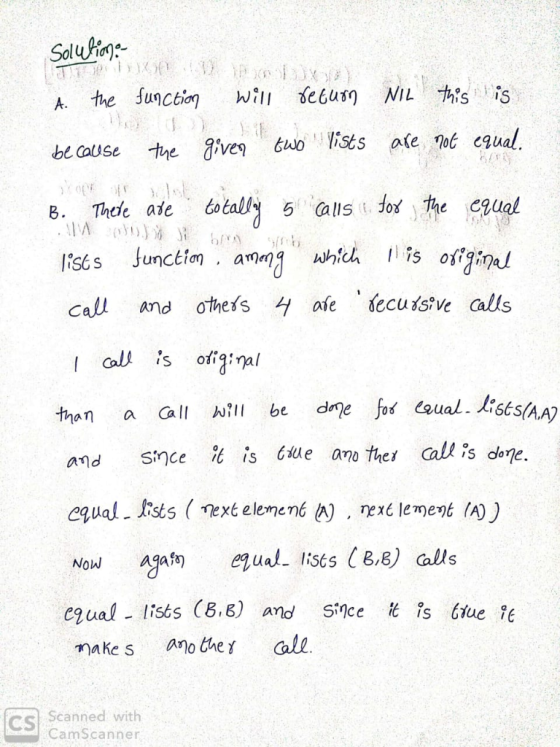 Solulin will e6usn NIL thisis the Sunction A. ive tuo ists ae not equal the be cause NE Thede ate Callst fox the egual 5 B. 6