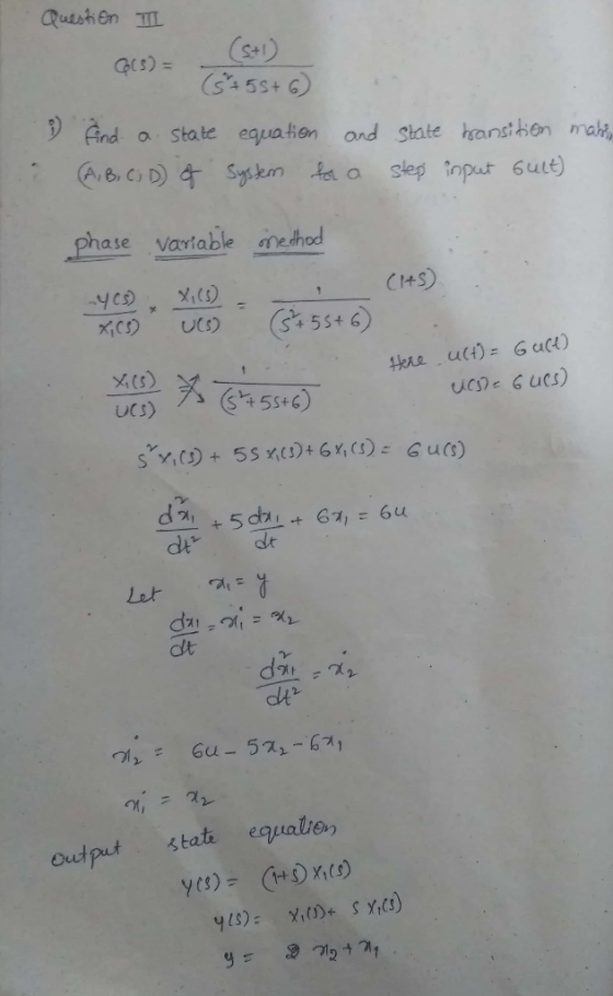 馳! Gis) And o state equa tion and state eansthen mak, phase vartable inethod Xi(s) uCs) dtdt dlt 어, output stat eqalrer