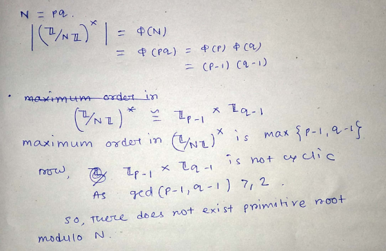 I NI 中CN) IL maximum oxrdot m As ed (p-, 7,2 So, tuere dees not exist pin h ve noot modulo N