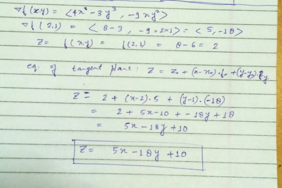 3 4(x) -3 2.1) 8-3 92x1 5,-1 8 (2, 1) 2 6 = 7 ea tagent plane: = (1-19.F18) Cn-2).S t 2 + 2+ 574-10 8T+ Rer-+ 5n-18+10 Z= 5