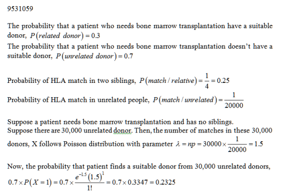9531059 The probability that a patient who needs bone marrow transplantation have a suitable donor, P(related donor0.3 The pr