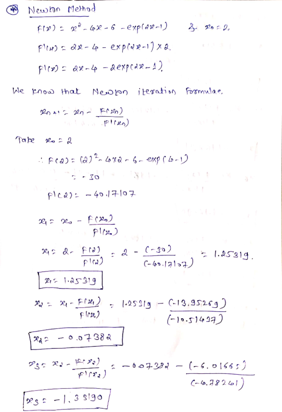 Newbn Method -explan- Fu - - expldr-1) x8 Fira aexpca) We nou that jteration Formulae, Neroon Tabe 30 - 40.17107. plca 2e - .