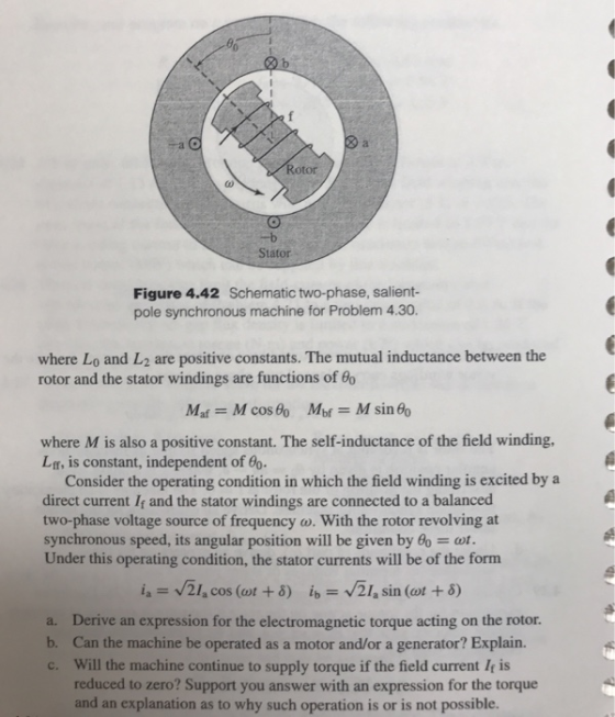 b a O Rotor -b Stator Figure 4.42 Schematic two-phase, salient- pole synchronous machine for Problem 4.30. where Lo and L2 ar
