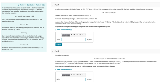 ReviewI Constants1 Periodic Table Part A A calorimeter is an insulated device in which a chemical reaction is contained By me