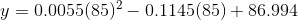 y = 0.0055 (85) 2-0, 1 145(85) + 86.994