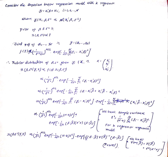 Cosidor te Bayenian ineo regrenin mudel k regrenor мд when Xi, , N/2 expl -A T X : .-. Рosdrior djohibution of Bo given y: 4