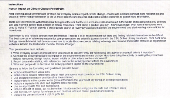 . Instructions Human Impact on Climate Change PowerPoint After leaming about several ways in which our everyday actions impac