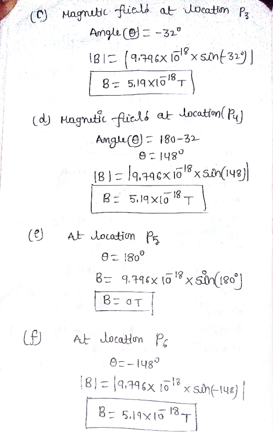 (C) Hagnutic fiels at locatan P Amgle (e sint3 18 T 01x blS at docation P (d Hagnutic flield Anglu(e) 180-32 xsin(ч3] X t 0