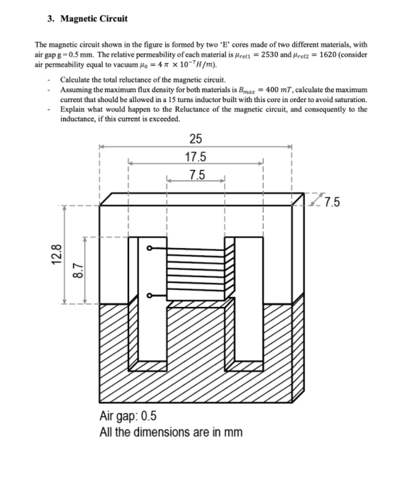 3. Magnetic Circuit The magnetic circuit shown in the figure is formed by two E cores made of two different materials, with