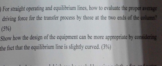For straight operating and equilibrium lines, how to evaluate the proper average driving force for the transfer process by th