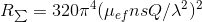 R_{\sum } = 320 \pi ^{4}(\mu_{ef} nsQ/\lambda ^{2})^{2}