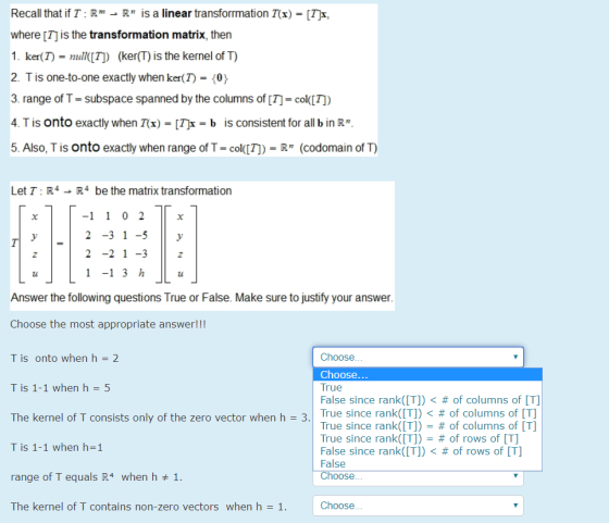 Recall that if T: R R is a linear transforrmation T(x) = [Tx, where [T is the transformation matrix, then 1. ker(T) null([T