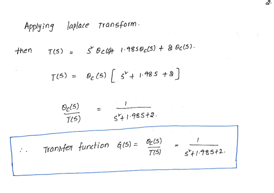 Applying laplace Transform TLS) function áls)-Cz(S) T5) Tranfer s+1.785+2