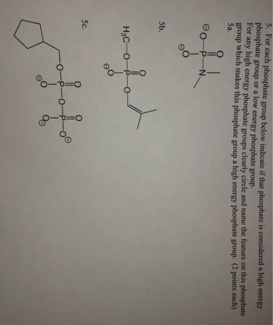 . For each phosphate group below indicate if that phosphate is considered a high energy phosphate group or a low energy phosp