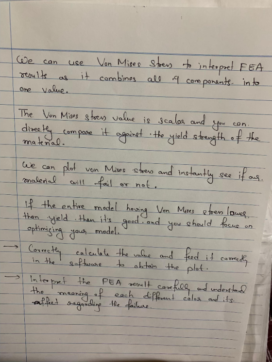 Von Mises Spe inerpret FEA. it combines all comporentk into COe can use as Value One Scalos and y The Von Mises sfoes value i