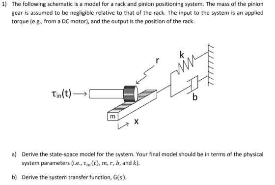 1) The following schematic is a model for a rack and pinion positioning system. The mass of the pinion gear is assumed to be