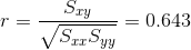 r=\frac{S_{xy}}{\sqrt{S_{xx}S_{yy}}}=0.643