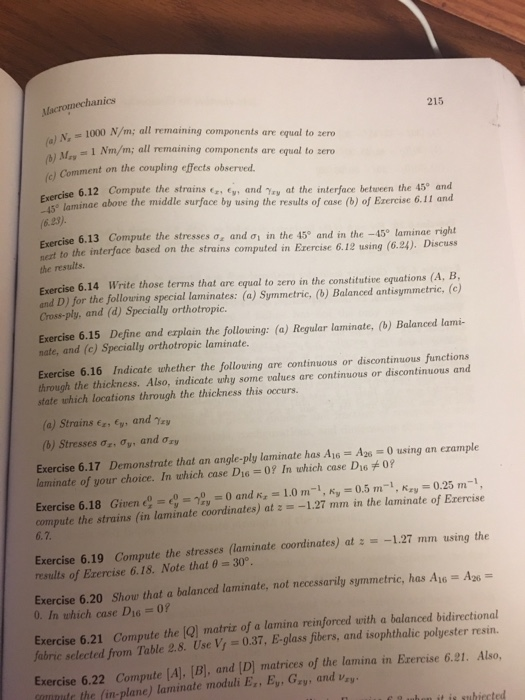 Macromechanics 215 N, 1000 N/m; all remaining components are equal to zero b) Mry 1 Nm/m; all remaining components are equal